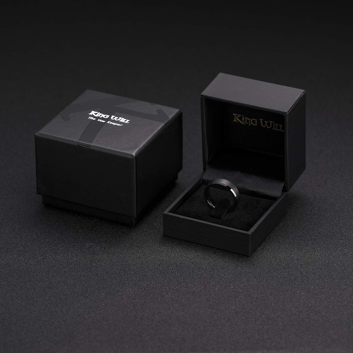 King Will 6mm Men's Black Wedding Ring - Brushed Matte Surface, Beveled Polished Edge, Comfort Fit Size 11