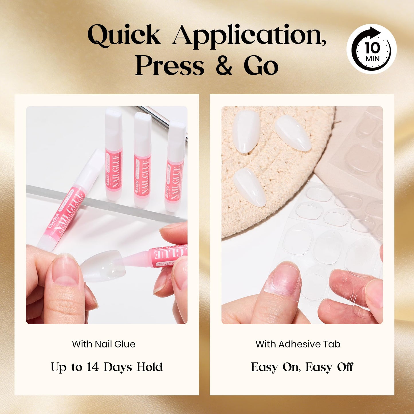 Beetles Motion Glow Cat Eye Press On, Short Almond Press On Nails Kit, 32pcs 16 Sizes, Girls Stick On Nails with Adhesive Tabs & Fast-Dry Nail Glue, Salon-Ready Gift for Women Mist Glow
