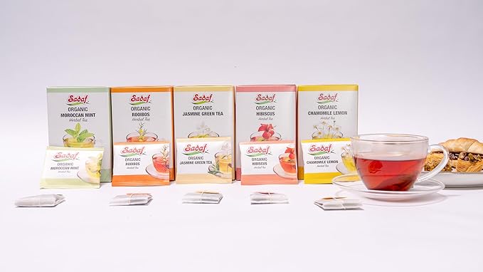 Sadaf Organic Hibiscus Tea - Organic Hibiscus Tea Bags - Ideal for Hot or Iced Tea - Té de Hibisco Orgánico - Kosher - 18 Wrapped Tea Bags