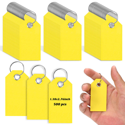 500 Pcs Yellow Paper Key Tags with Rings 1.3x2.7inch Label Key Chain Tags Write On with Labels Bulk Luggage for Markers Car Door Dealership Name Management Organization (Yellow)