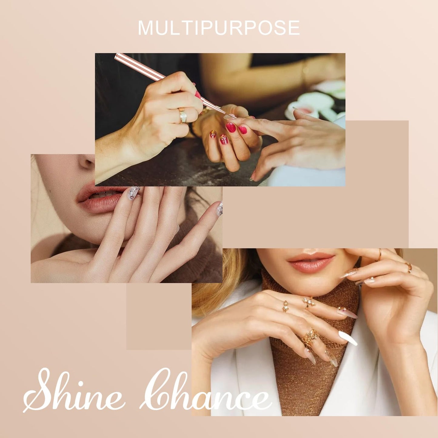 Shine Chance 9Pcs Nail Art Brushes Set, Professional Double-Ended Acrylic Liner Detail Brushes for Gel Polish Art Nail, 3D Art Nail Dotting Brush Pen for Manicure DIY Home Salon, Rosegold