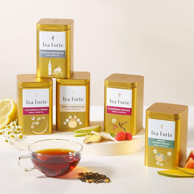 Tea Forte Blueberry Merlot Premium Loose Leaf Caffeine-Free Herbal Tea Blend Canister, Makes 35-50 Cups