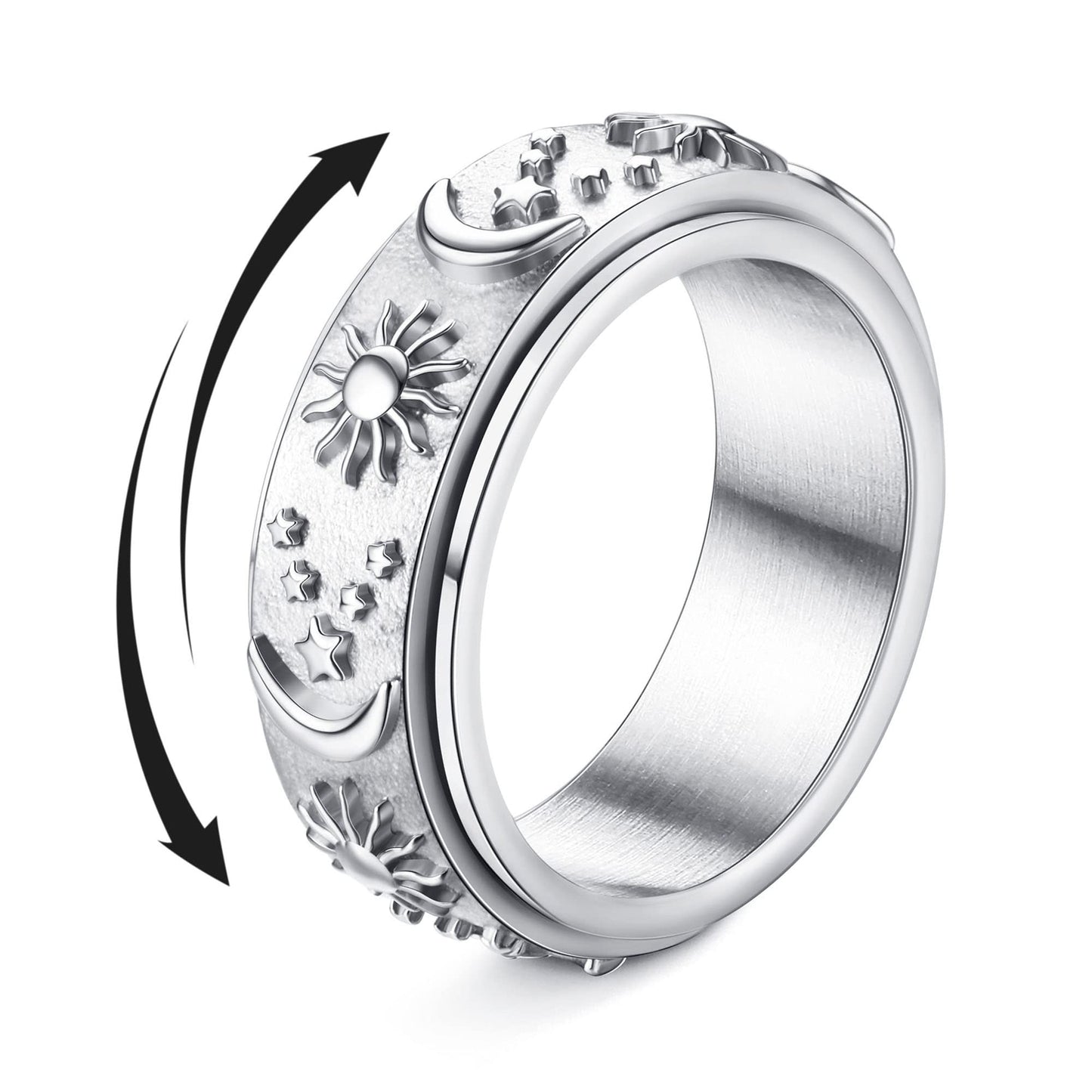 Magitaco Stainless Steel Spinner Rings Fidget Band Rings Moon Star Flower Butterfly Anxiety Rings for Women Men