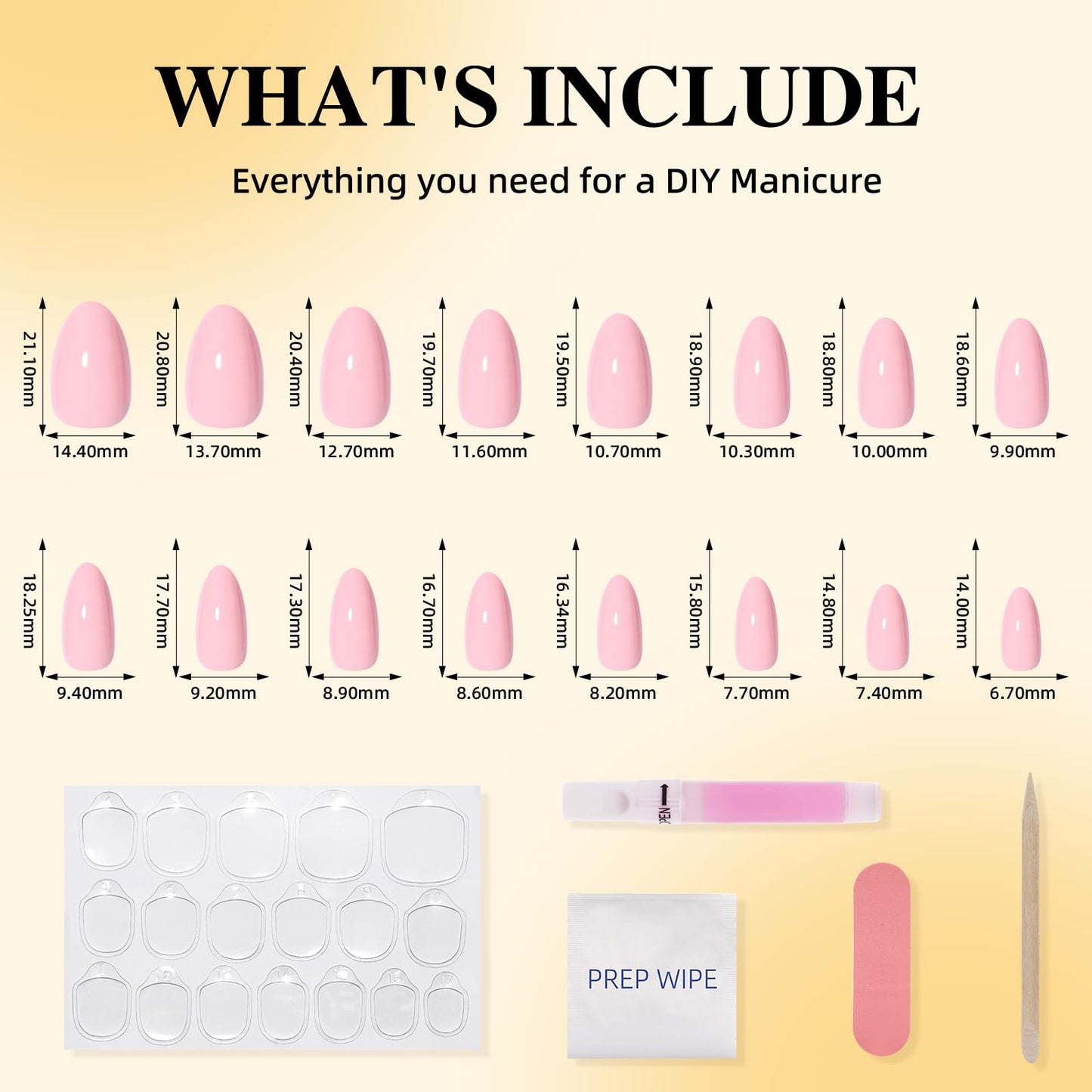Leefrei Soft Pink Press On Nails Short Almond - Glossy Fake Nails Press ons, Reusable Glue On Nails for Women, 16 Sizes 32 Pieces Nail Kit with Glue, Soft Pink