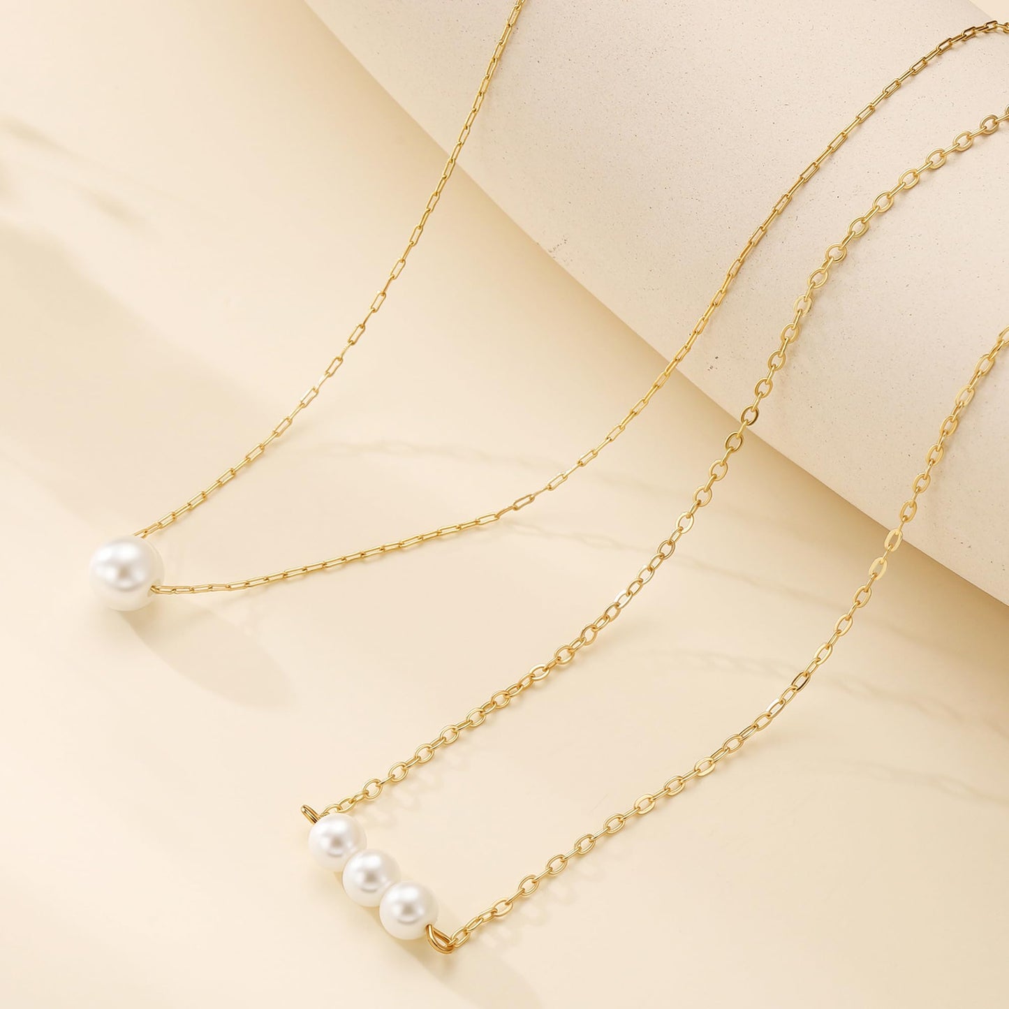 Fimhut Gold Pearl Necklaces for Women Trendy,Fashion Accessory 18K Gold Plated Dainty Necklace Simple Layered Pearl Necklaces for Women Trendy Wedding Birthday Jewelry