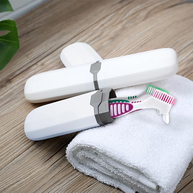 Denture Brush, 2 Pcs False Teeth Toothbrush with White Carrying Case, Multi-Tiered Bristles with Comfort Grip Handle for Effective Denture Cleaning