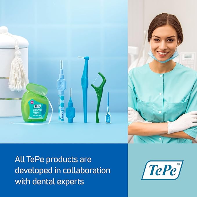 TePe Interdental Brush Angle, Angled Dental Brush for Teeth Cleaning, Pack of 6, 0.6 mm, Medium Gaps, Blue, Size 3
