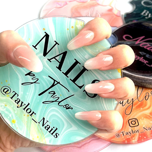 Custom Nail Photo Props Personalized Acrylic Nailfie Disk with Social Media Salon Nail Art Display Plate Gift for Nail Artist