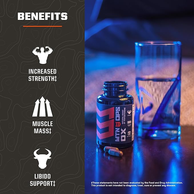MTN OPS Ox Testosterone Booster, Testosterone Supplement for Men Blend with Tribulus Terrestris & Adrenal Support Blend with Maca Root Capsules, 30 Servings