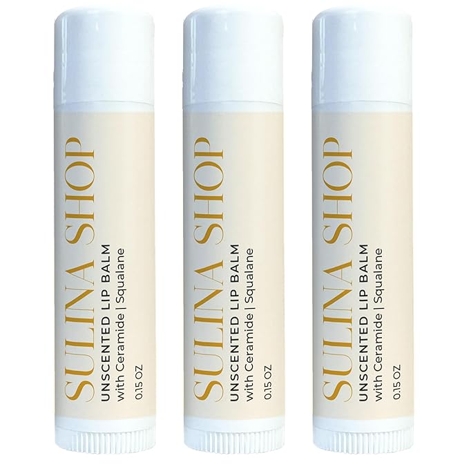 Unscented Lip Balm Hydrating for Dry Lips - Lip Moisturizer with Castor Oil and Beeswax, Chapped Lip Repair, Restores Smoothness, Barrier Protection, Fragrance-Free and Gentle (Pack of 3)