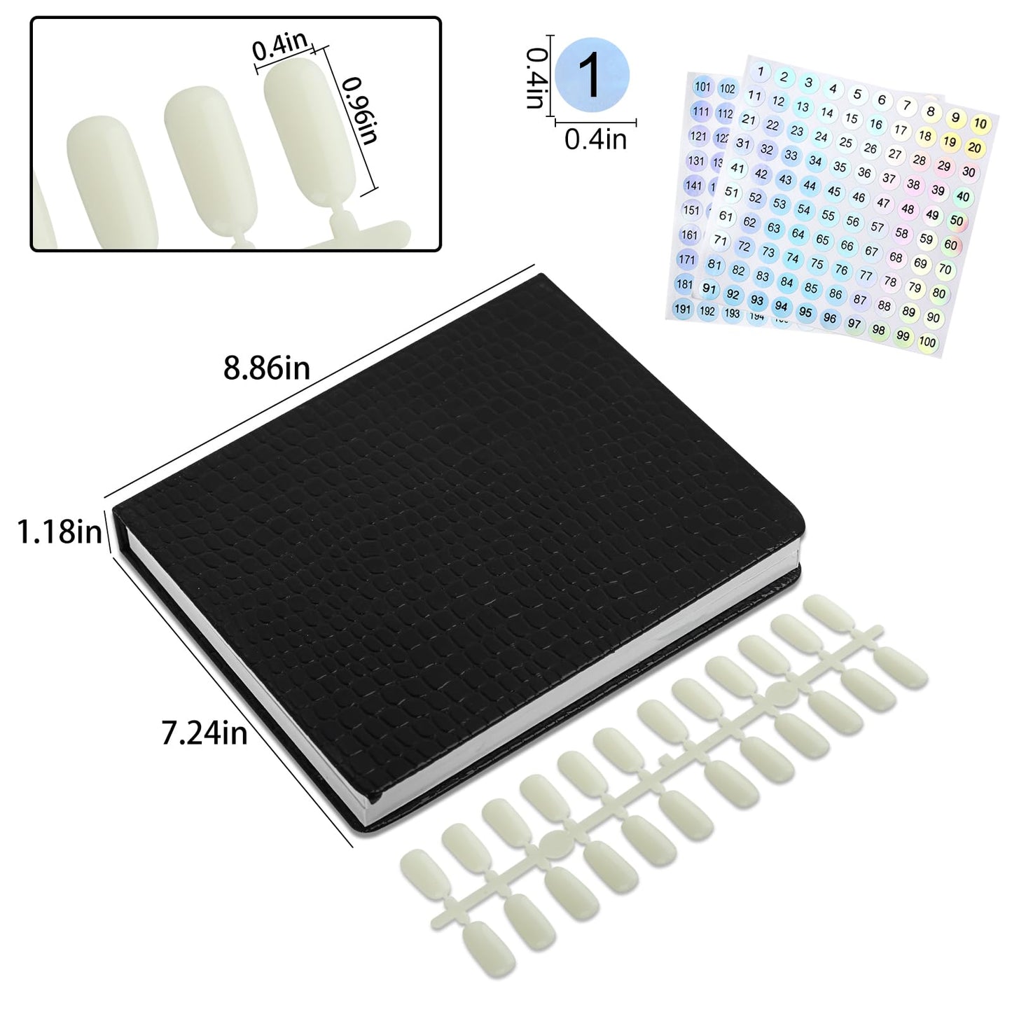 vnjaoi 120 Nail Color Chart Display Book, Plastic Nail Swatches Nail Gel Color Card with 240PCS Natural Colours Replacement Nails Nail Art for Nail Salons, DIY Nail Art at Home (Black)