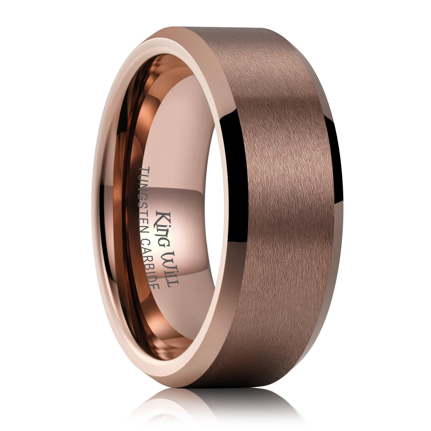 King Will Brown Basic Tungsten Rings For Men 8mm Wedding Band Polished Edge Brushed Matte Promise Ring Comfort Fit, Size 9