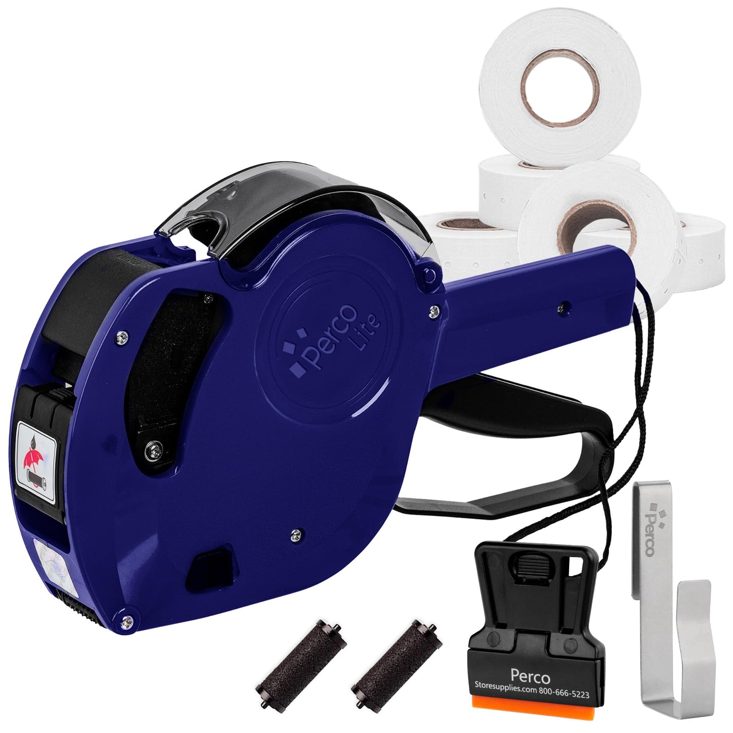Perco Lite 1 Line Dater Gun with Labels Kit - Includes 5,000 Blank White Labels, 1 Gun Clip, 2 Ink Rollers, 1 Ink roll and Labels Pre-Loaded