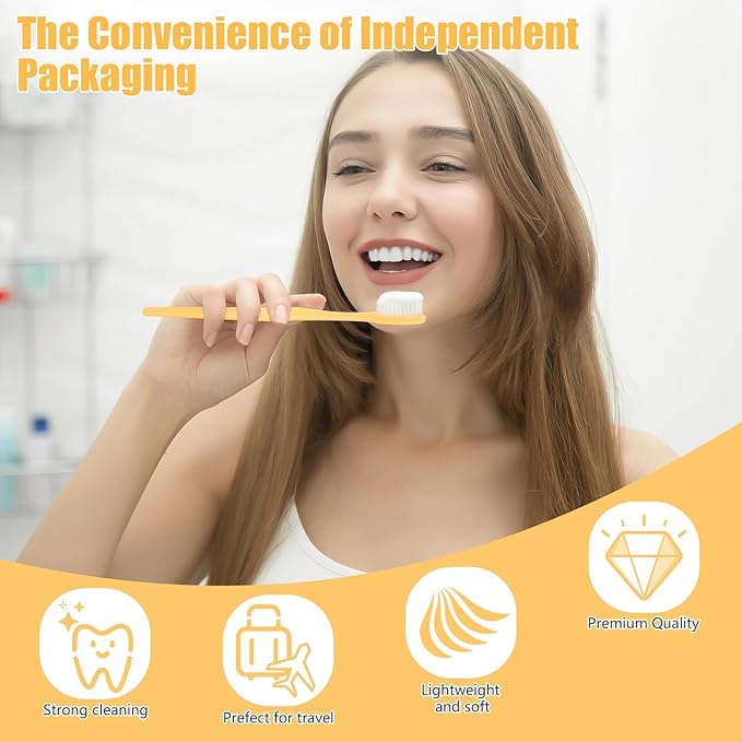 NICEMOVIC 300 Pack Disposable Toothbrushes Bulk with Toothpaste and Comb Travel Size Toothpaste Set Homeless Care Package Supplies for Bulk Individually Wrapped Disposable Travel Hotel Charity, Yellow