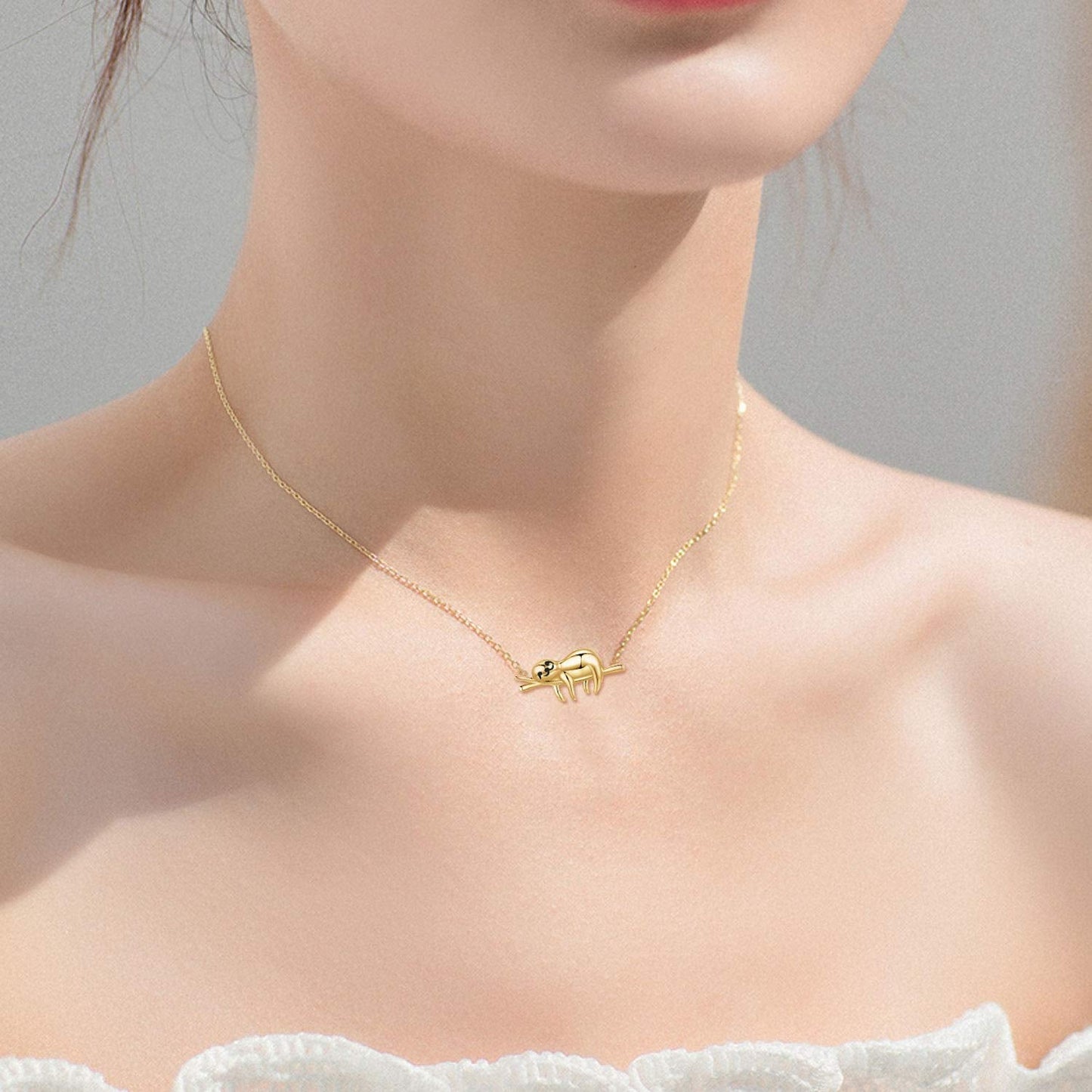 JUSTKIDSTOY Sloth Gifts for Women 925 Sterling Silver Cute Gold Sloth Animal Pendant Necklace “Slow Down Be Happy” Animal Jewelry Valentines Day Gifts for Girlfriend Wife Daughter
