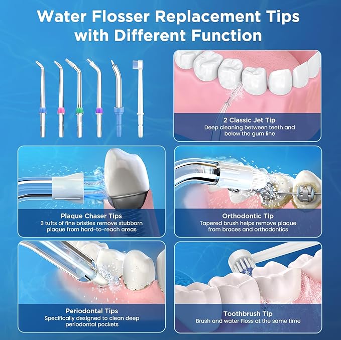 Replacement Tips for Waterpik, Water Flosser Replacement Heads Parts for Waterpik Oral Irrigator (Aquaflosser 6 Tips A)