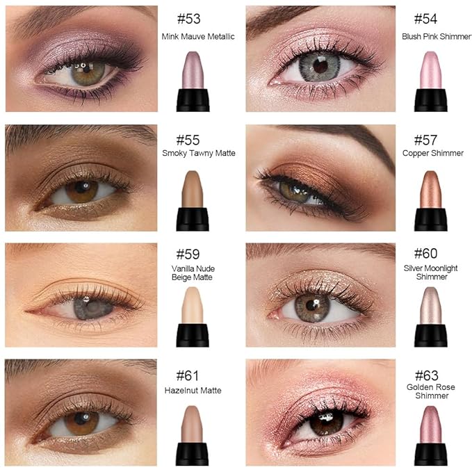 evpct 8Pcs Cream Eyeshadow Stick Set for Women, Metallic Mauve Light Pink Nude Brown Copper Beige Silver Gold Rose Shimmer, Silky Matte Shimmer Eyeshadow Applicator Sticks Eye Makeup sombras para ojos