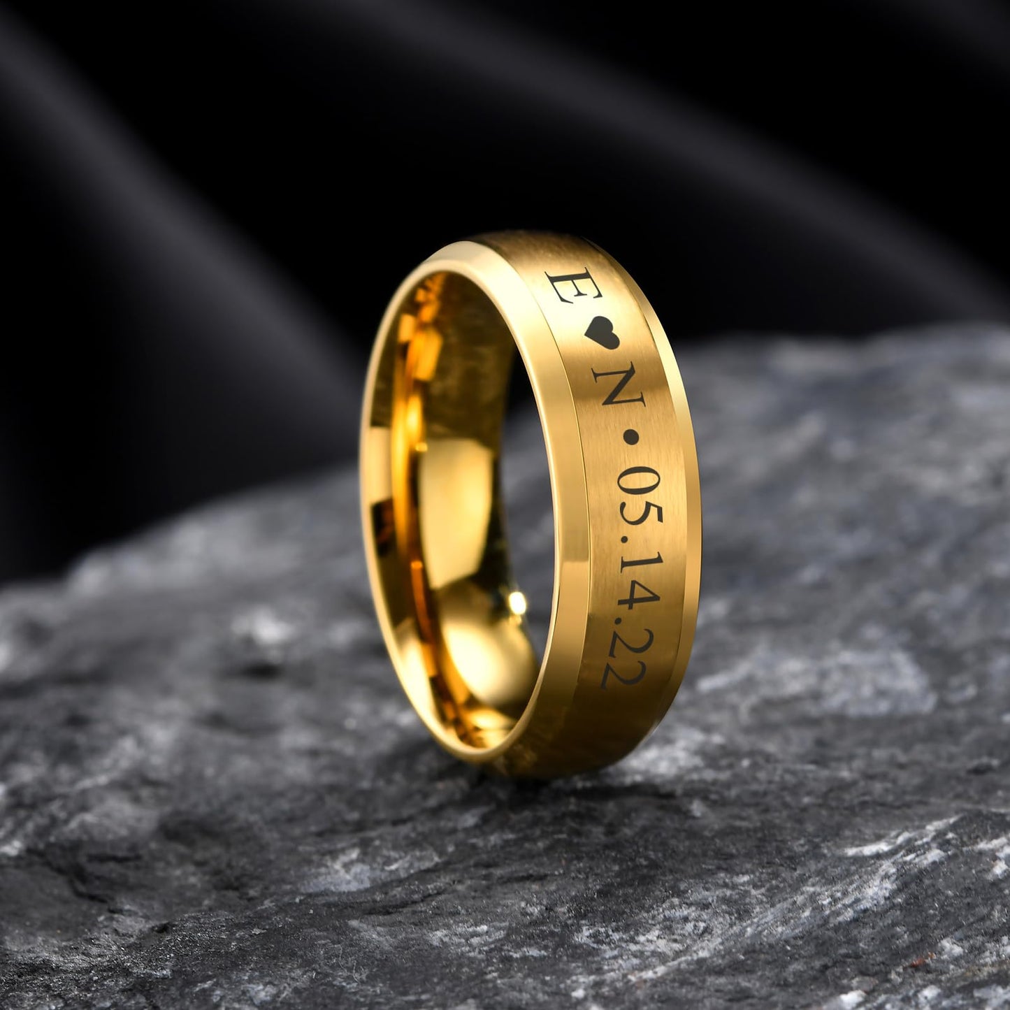 VNOX Customize Gold Plated Stainless Steel Beveled Edge Matte Brushed Finish Rings for Wedding Band,Size 10
