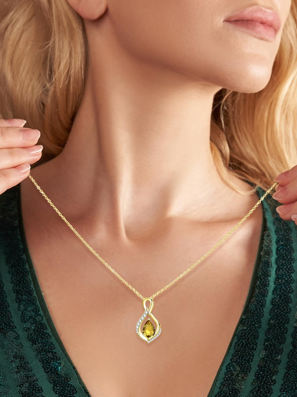JIYVY32 Citrine Infinity Necklace for Women November Birthstone Necklaces 14k Gold Plating Anniversary Birthday Gifts for Wife Her Mom Girlfriend Birthstone Jewelry Gifts for Women