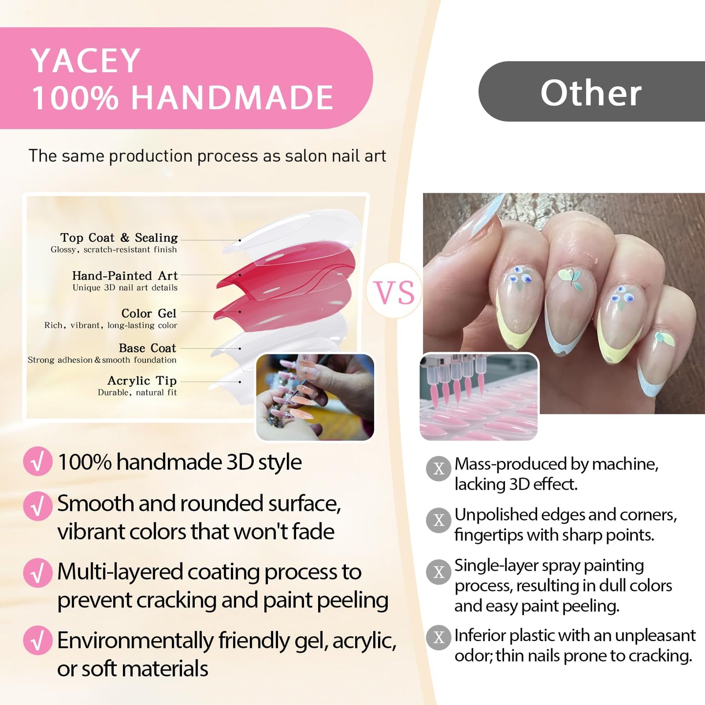 Yacey Blue Galaxy Handmade Press on Nails, Medium Square Reusable False Nails Press Ons, Luxury Hand-Painted Cat Eyes Thick Acrylic Fake Nails, 3D Bling Glue on Nails for Women Girls (10 Pcs, M)