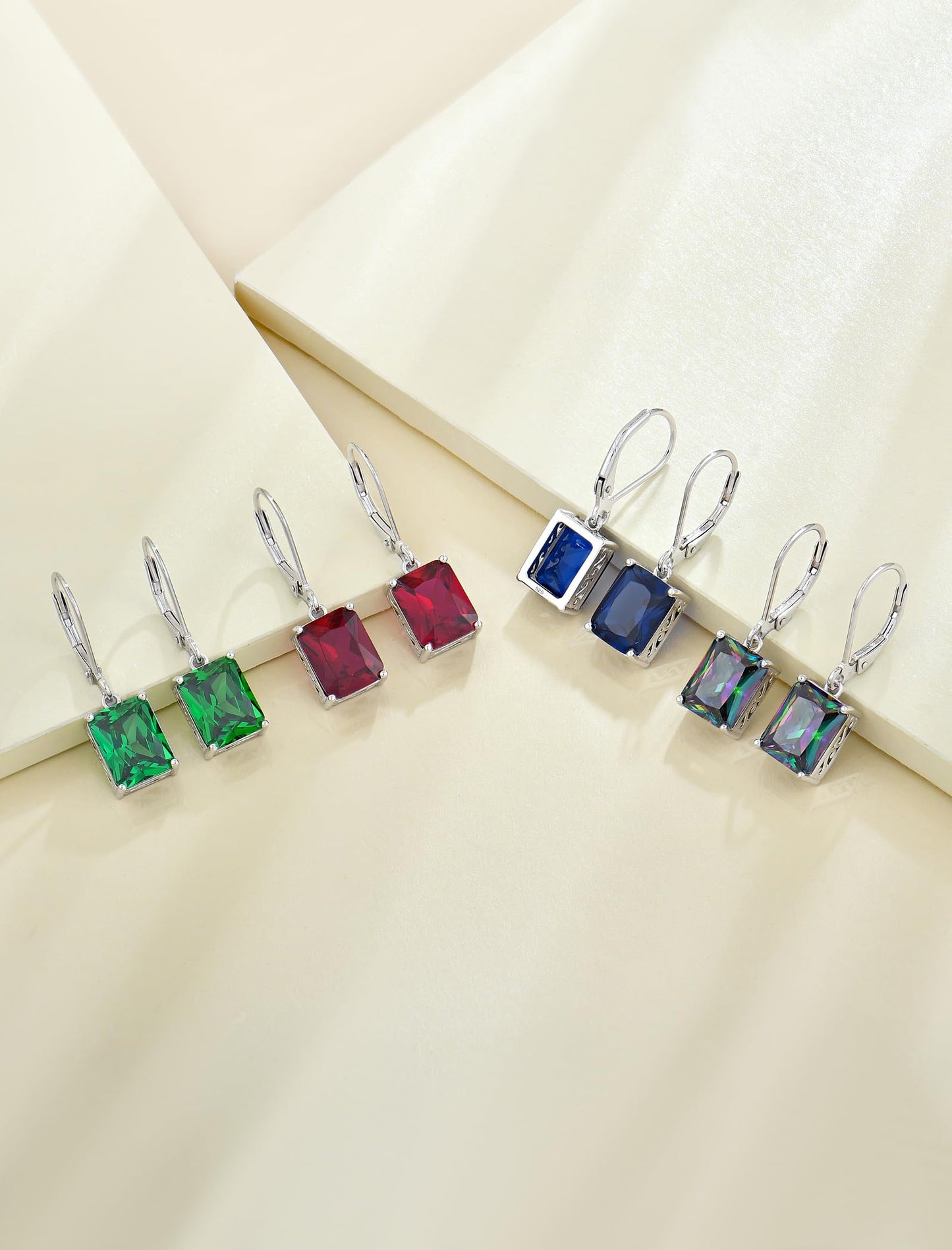 YL Solitaire Dangle Drop Earrings 925 Sterling Silver Leverback Earrings 8X10MM Square Created Aquamarine Jewelry