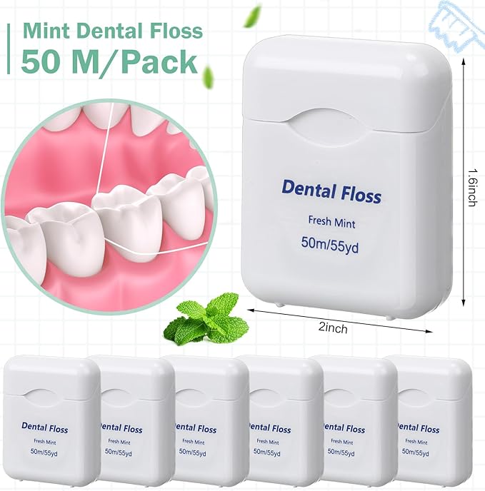 Mimorou 96 Pack Dental Floss Bulk Mint Flavored Floss 50m Each Travel Dental Oral Care for Teeth and Gum Protection(White)