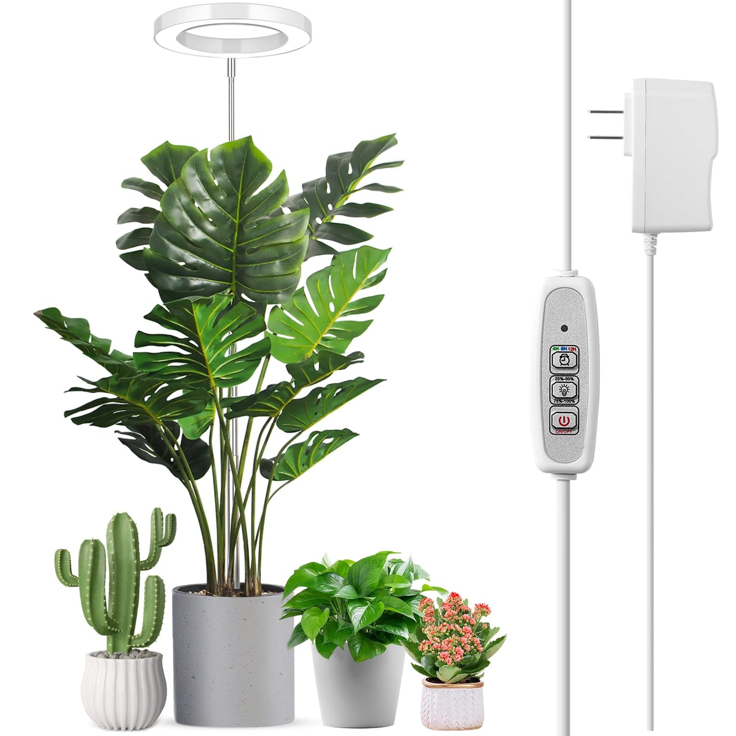 LORDEM Full Spectrum LED Grow Light, 72 LEDs, 4 Brightness Settings, Auto On/Off Timer, Height Adjustable, Ideal for Indoor Plants