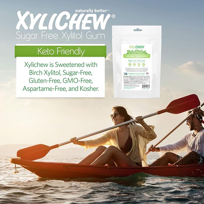 Xylichew 100% Xylitol Chewing Gum - Non GMO, Non Aspartame, Gluten Free, and Sugar Free Gum - Natural Oral Care, Relieves Bad Breath and Dry Mouth - Spearmint, 500 Count