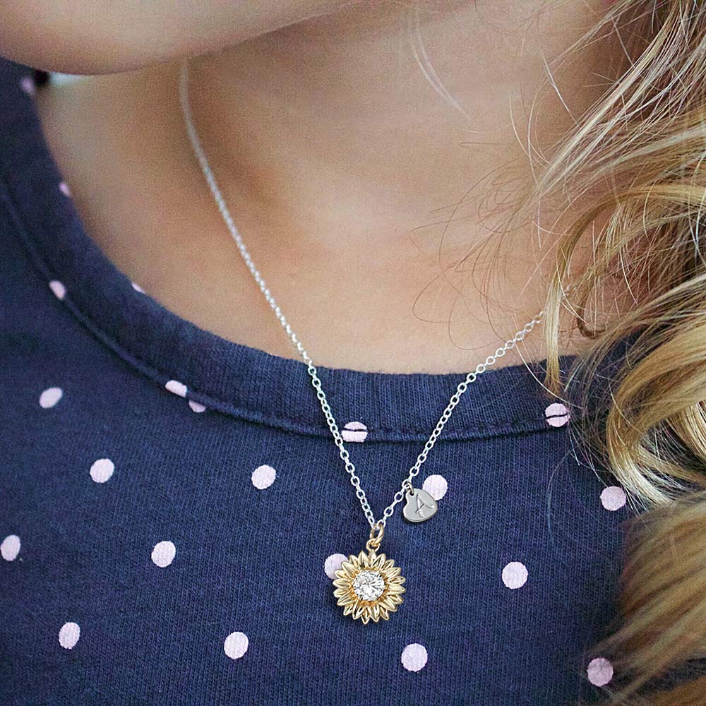 MONOZO Initial Sunflower Necklace for Women Trendy, 14k Gold Plated Sunflower Necklace Pendant CZ Heart Letter Initial J Necklace You Are My Sunshine Sunflower Gifts for Women Jewelry