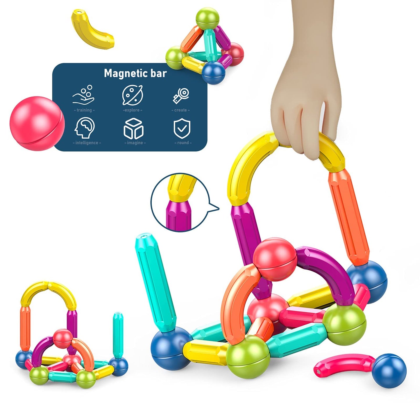 Toddler Magnetic Blocks,Magnetic Balls and Rods,Educational Magnet Building Blocks,Kids Montessori Toys for 3 4 5+ Year Old Girls Boys,Learning Stem Preschool Toys For Toddlers 1-3 Year Old(36pcs)