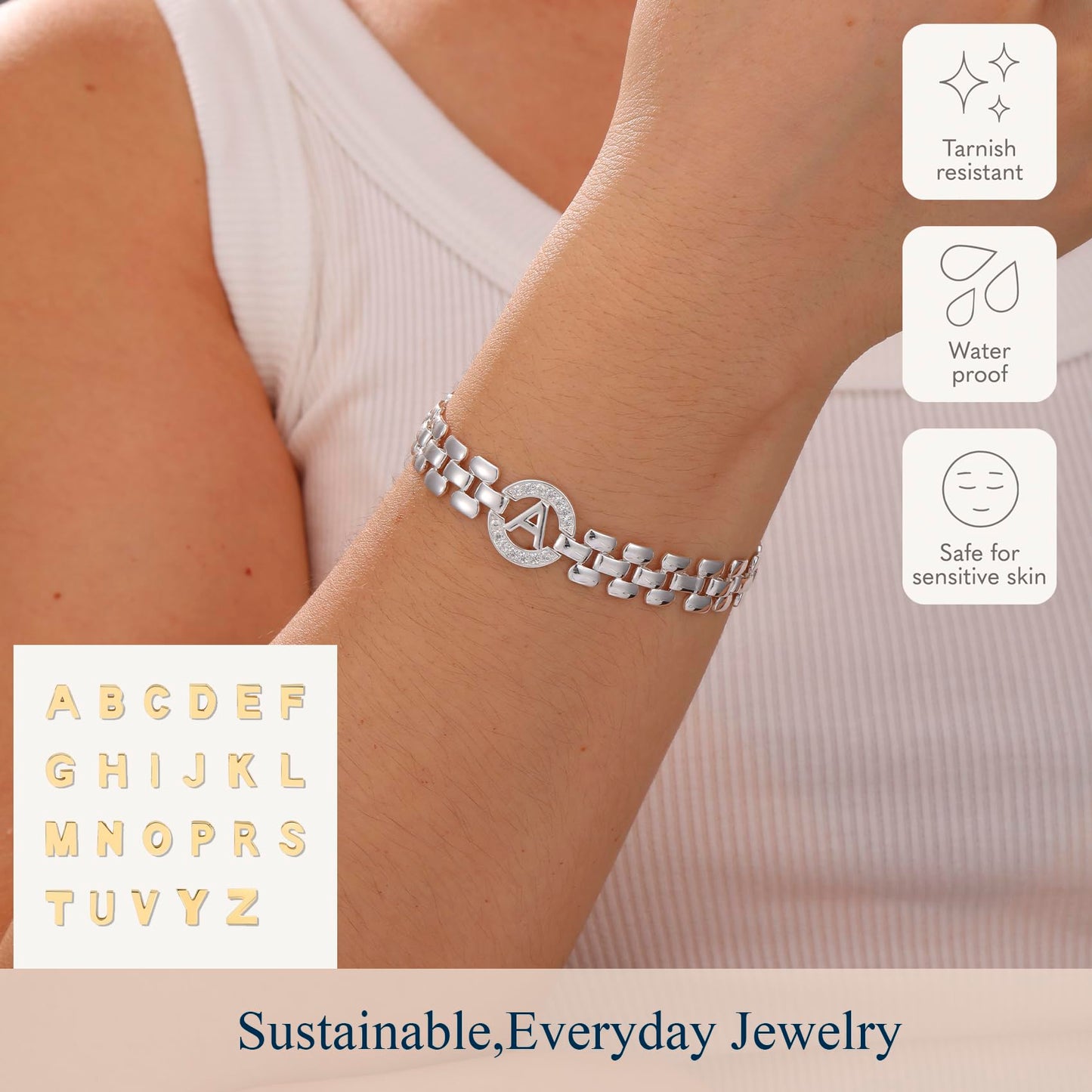 WEDDINEN Initial Bracelet,Silver Letter Bracelets for Women, Thick Bangle Wrist Gold Alphabet Bracelets for Women, Christmas Gifts for Women Jewelry Initial T Charm Chain