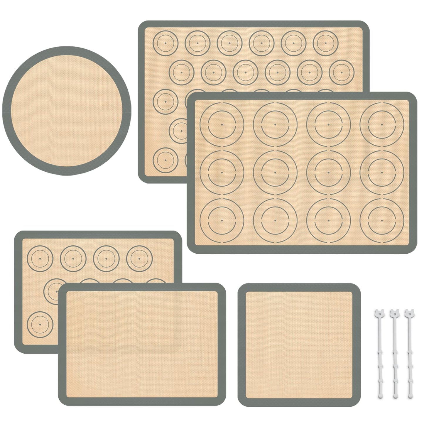 Silicone Baking Mat Set of 6, Silicone Mats for Baking, Baking Sheets Non Stick for Macaron, Cookie, Pizza, Bread and Pastry, Baking Supplies for Oven, Food Grade Reusable