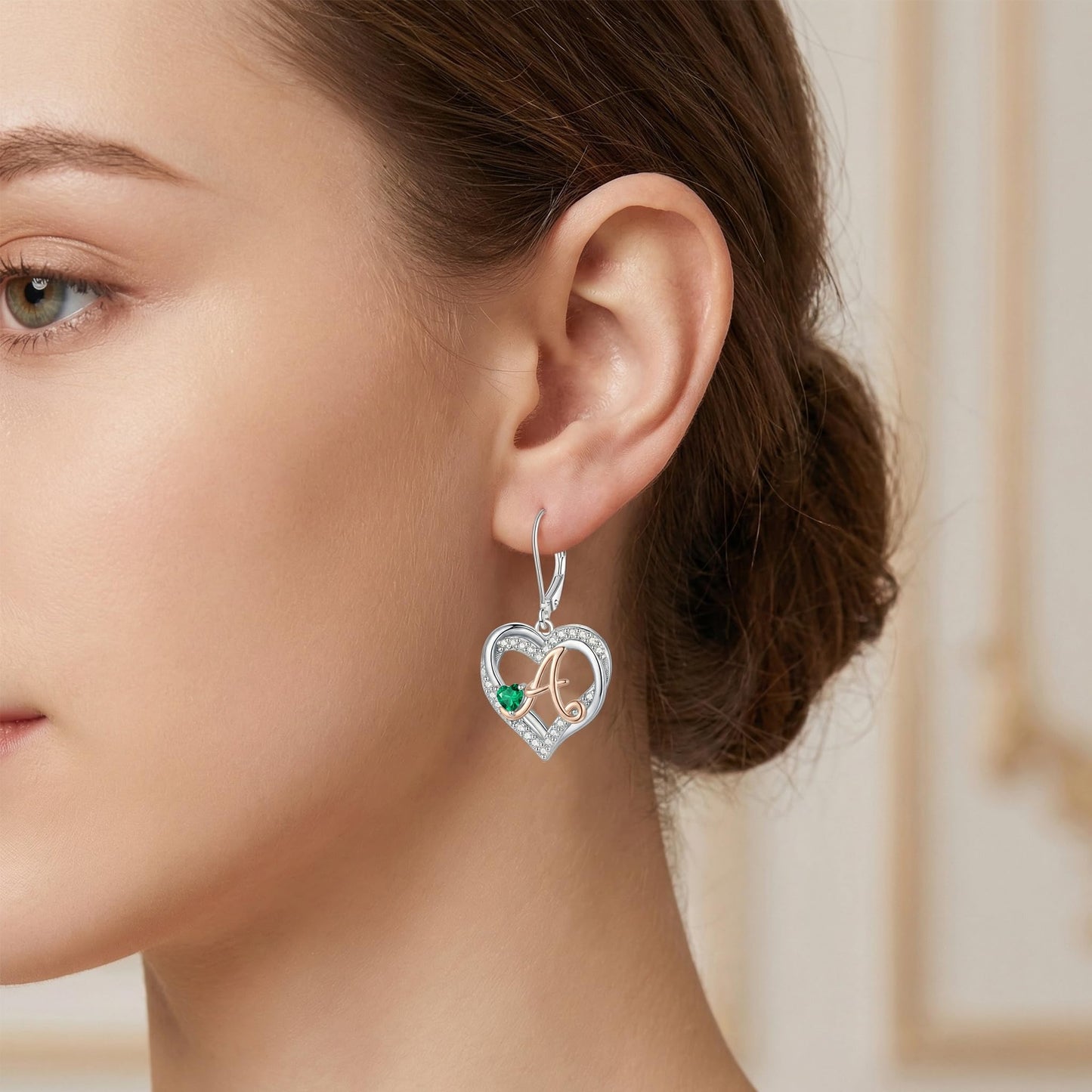 ZPMMPZ Initial Birthstone Earrings Intial Letter Dangle Drop Earrings Birthstone Jewelry Gifts for Women A & June