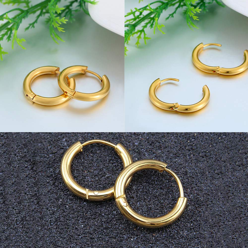 316L Surgical Stainless Steel Huggie Hoop Earrings 11mm Hypoallergenic Earrings Hoop Cartilage Helix Lobes Hinged Sleeper Earrings For Men Women (D01:11mm Gold(THK 2.0mm))