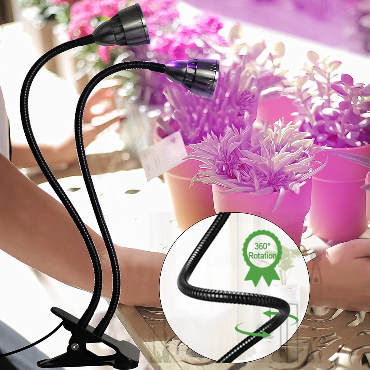 Grow Light for Indoor Plants Growing, Juhefa Gooseneck Clip-on Plant Lamp for Seedlings Succulents Seed Starting,3 Modes & 10-Level Brightness with Timer 3 9 12 Hrs