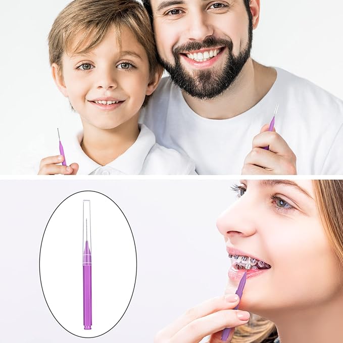 Patelai 50 Pieces Interdental Brush for Cleaner Braces Brush Toothpick Dental Tooth Flossing Head Oral Dental Hygiene Flosser Toothpick Cleaners Tooth Cleaning Tool(Purple)