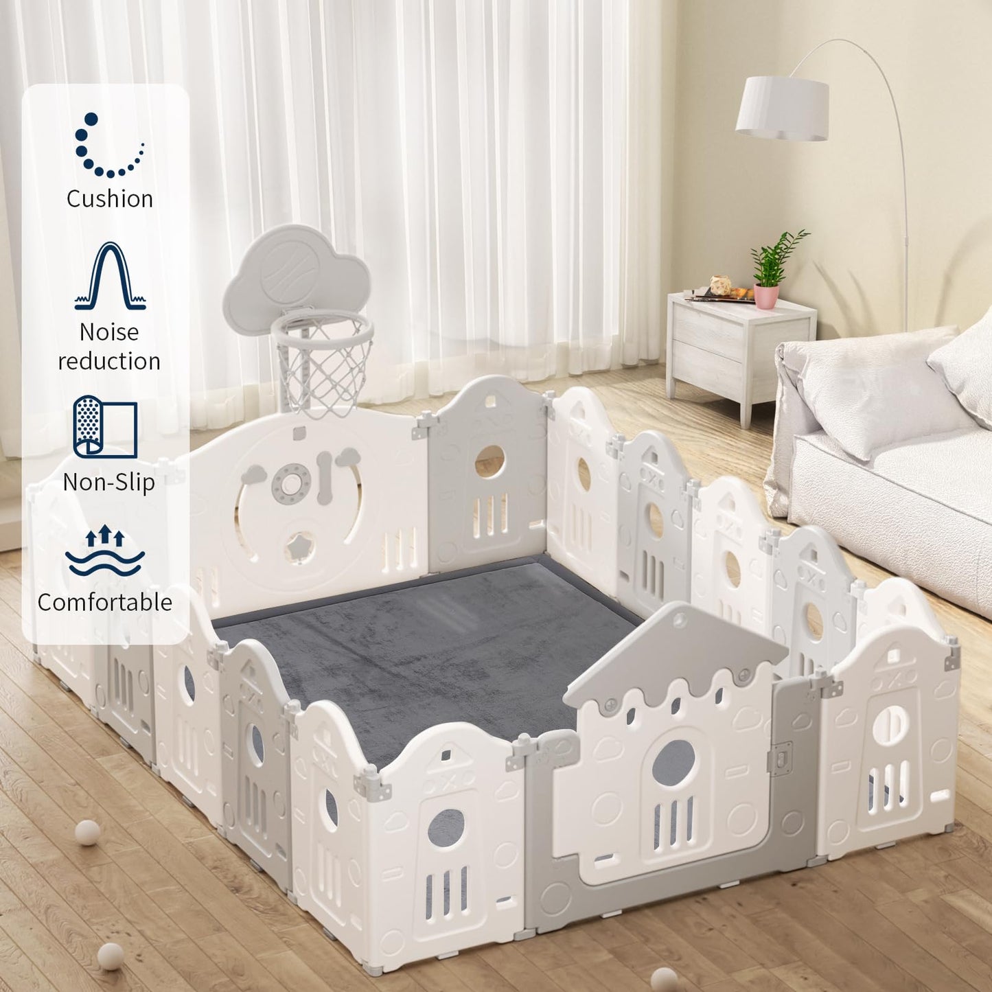 ACOMOPACK Baby Play Mat for Floor 1.3" Thick Memory Foam Play Mat 59"×71" Tummy Time Crawling with Non-Slip Bottom for Living Room,Nursery,Soft Velvet Playpen Mats for Kids,Infants（Dark Grey）