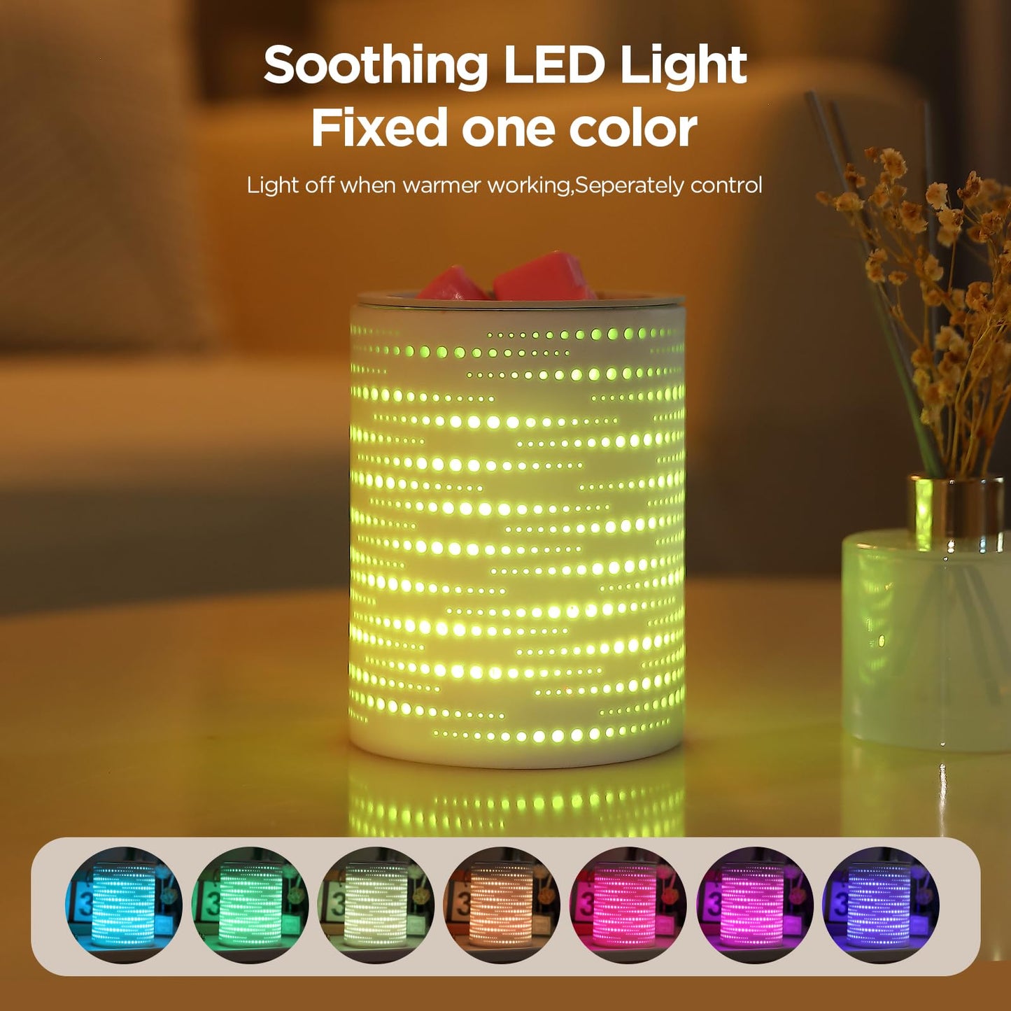 Enaroma Wax Melt Warmer Ceramic Oil Burner with Timer Electric Candle Wax Melter with Led Coloful Changing Silicone Removeable Tray for Home Office Bedroom