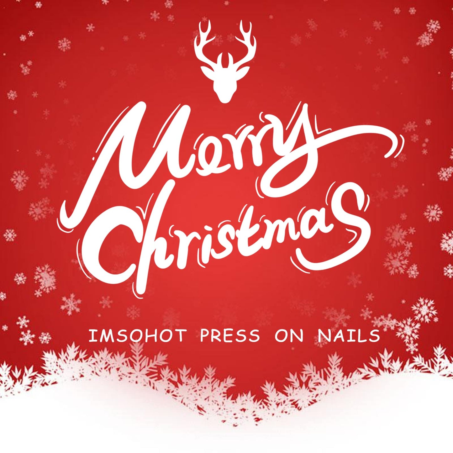 IMSOHOT Press on Nails Short Square Fake Nails Red Shiny False Nails with Santa Pattern Designs Cute Glossy Full Cover Glue on Nails for Women Girls 24Pcs