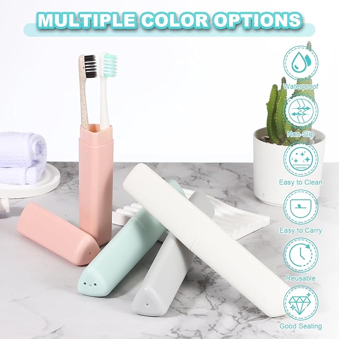 uxcell 4Pcs Travel Toothbrush Case, 8.27 x 1.38 Portable Travel Toothbrush Holder, Plastic Toothpaste Container for Bathroom, Gym, Business Trip, Camping, Beige