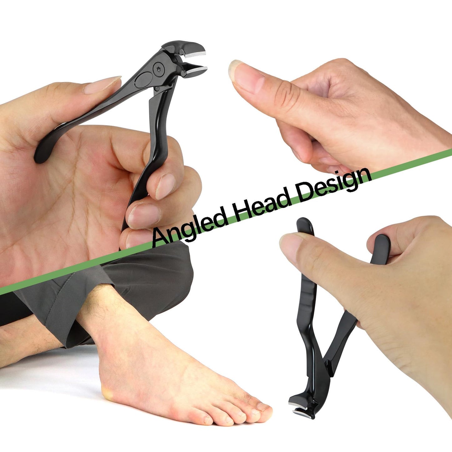 VOGARB Long Handled Toenail Clippers for Thick Toenails, Ergonomic Non-Slip Toe Nail Clippers for Thick Nails for Seniors, Men, Angled Head Wide Jaw Opening Anti-Splash (Black)