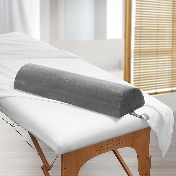 Saloniture Jumbo Half Round Massage Table Bolster Pillow Pad - 26 x 9 x 4.5 Inch - Gray Velour