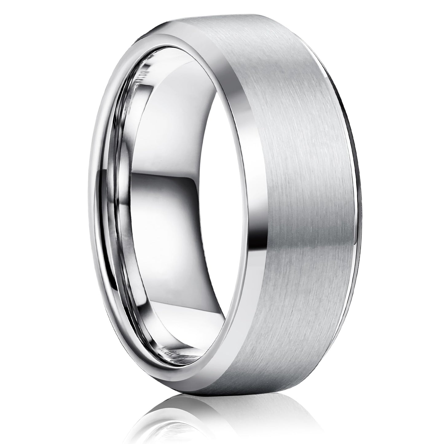 Jstyle Stainless Steel Rings for Men Women 8MM Wedding Band Rings Matte Surface - Beveled Polished Edge Mens Ring Size 6.5 Silver Plated Ring for Men