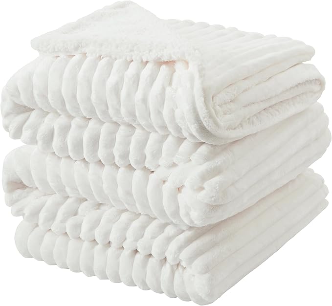 INFIIXSO Sherpa Fleece King Size Blanket - Super Soft & Warm Striped Fleece, Cozy Plush Fluffy Large Bed Blanket All Season Use (Off White, 104x90 Inches)