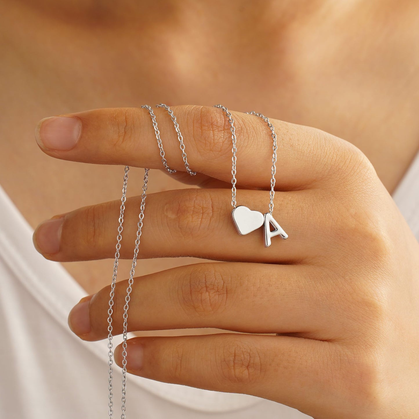 Turandoss Heart Initial Necklace for Women, 18K-White-Gold-Plated Heart Initial E Dainty Necklaces Tiny Silver Necklaces Birthday Gifts for Women Jewelry
