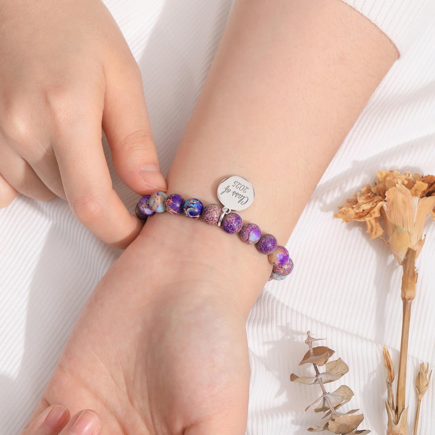 Sistble Middle School Graduation Gifts Class of 2025 Jasper Beaded Graduation Bracelets Inspirational Gifts for Women 5th 8th Grade Granddaughter Gift Ideas Jewelry for Teens