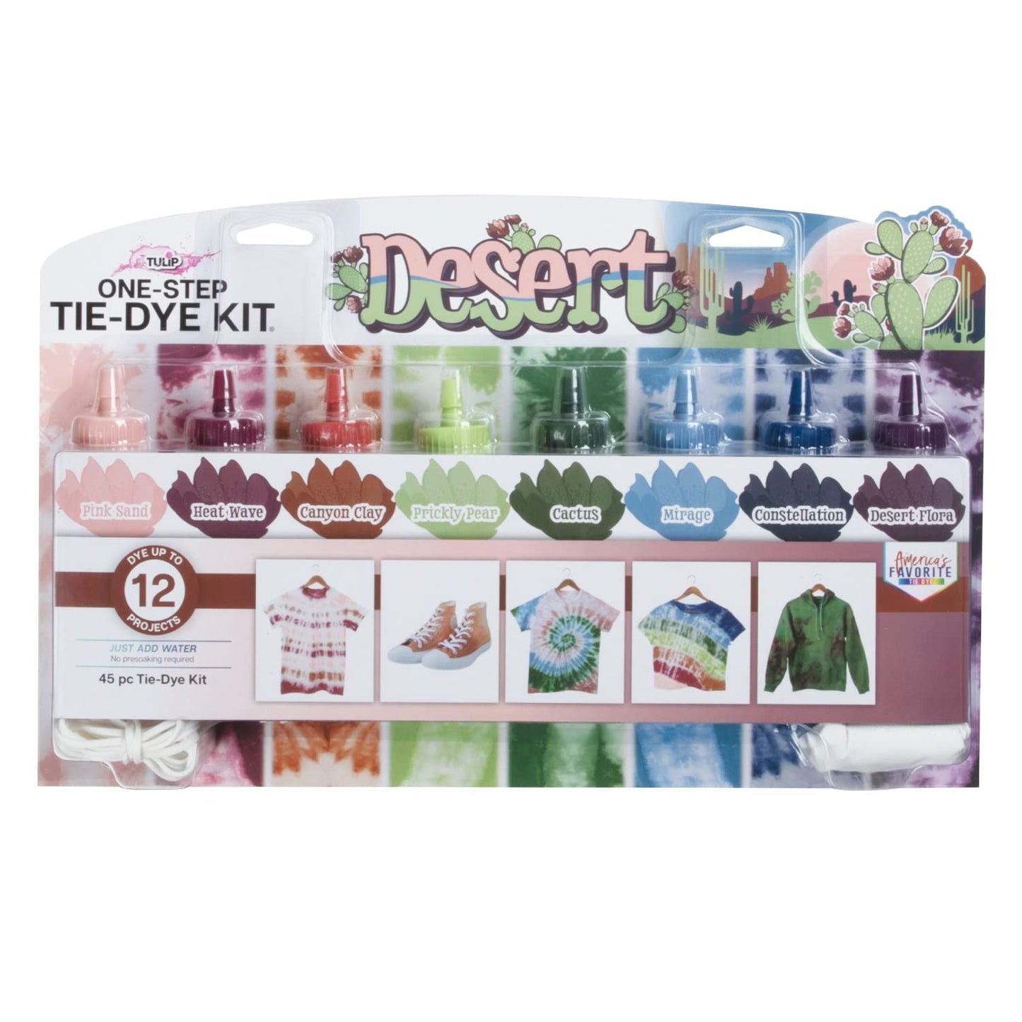 Tulip One-Step Tie-Dye Kit Desert Set, Easy for Beginner Skill Levels, 8 Easy Squeeze, Pre-Filled Bottles, Nature Inspired Wilderness Colors