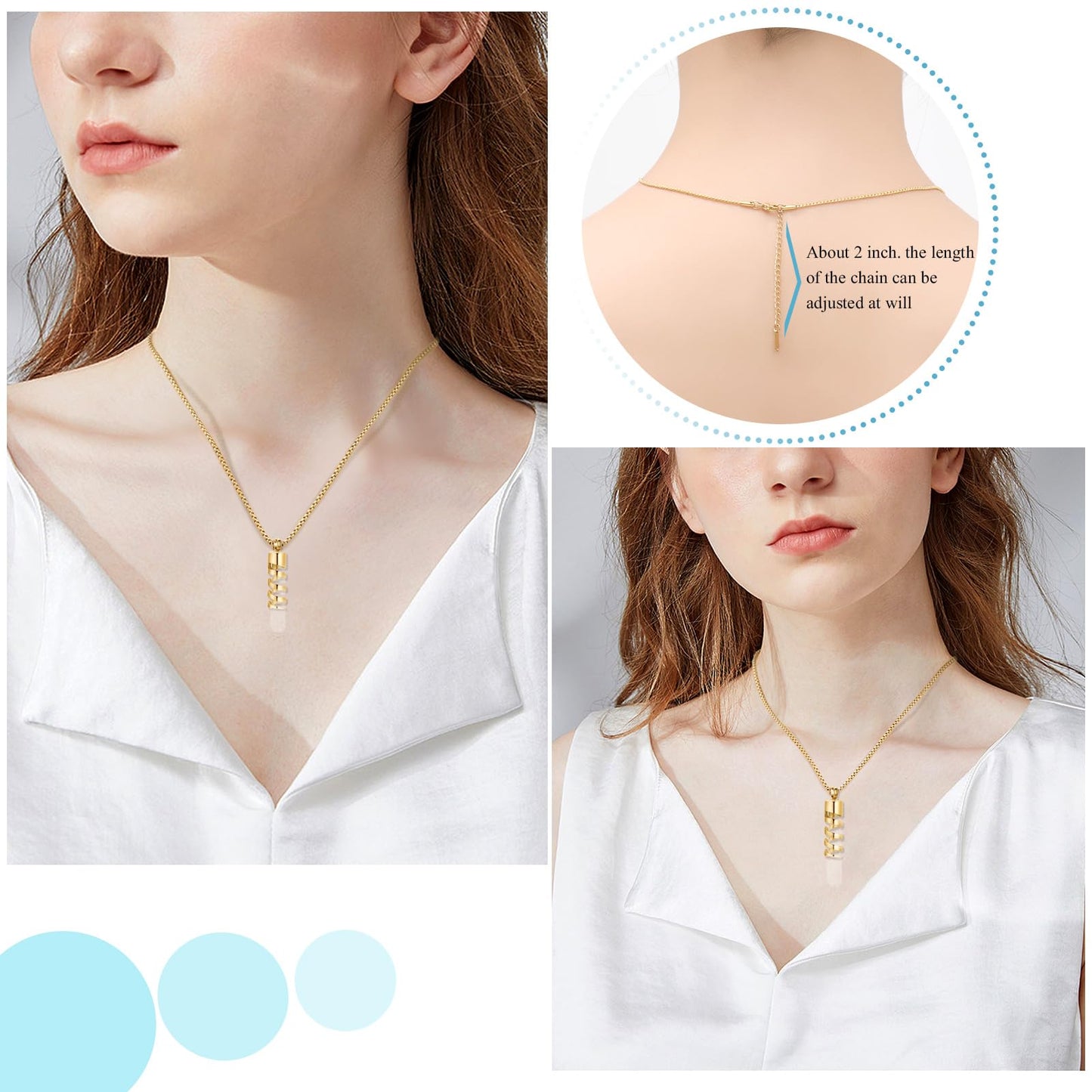 Oinsi Clear Glass Tube Cremation Jewelry for Men Women Ashes Holder Necklace Keepsake Cylinder Memorial Pendant Angel wings Urn Necklace (Gold)