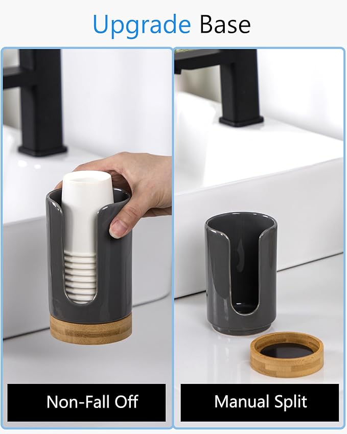 5oz Ceramic Bathroom Cup Dispenser (2nd Generation) Dixie Holder-Disposable Paper Holder for Rinsing Cups on Vanity Countertops (2 Pack, Black) (V15007)