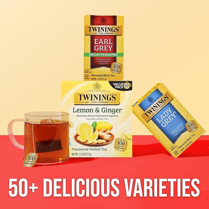 Twinings Decaffeinated Earl Grey Black Tea Individually Wrapped Bags, 20 Count (Pack of 6), Flavoured with Citrus and Bergamot, Enjoy Hot or Iced, 120 Teabags